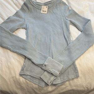 Free People Blue Ribbed Long Sleeve Top